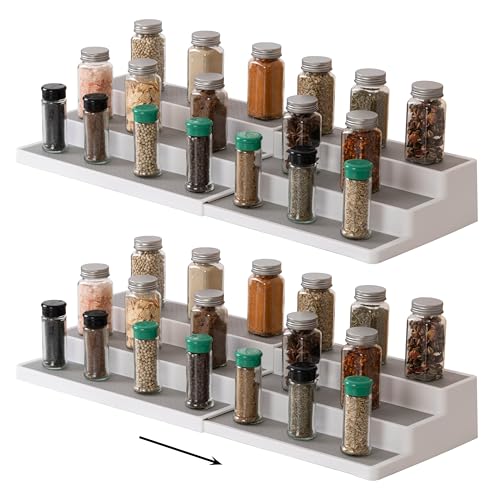 3-Tier Spice Rack Organizer - Versatile Storage Shelf for Kitchen, Bathroom, Bedroom & Office, Set of 2, Expandable White