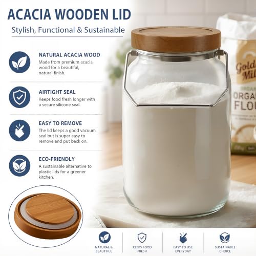 Glass Flour Sugar Storage Containers with Wood Lid and Handle - view 5
