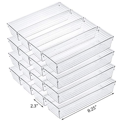 12 Pack Clear Drawer Organizers, 9 x 3 x 2 Inch Drawer Divider Storage Bins, Desk Storage Box Set for Kitchen Bedroom Bathroom Office Craft Supplies - view 5