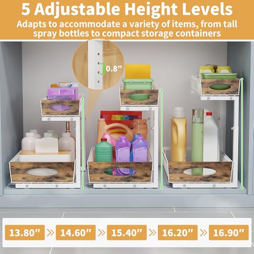 2 Pack Metal Under Sink Organizer with Sliding Drawer, White - view 4