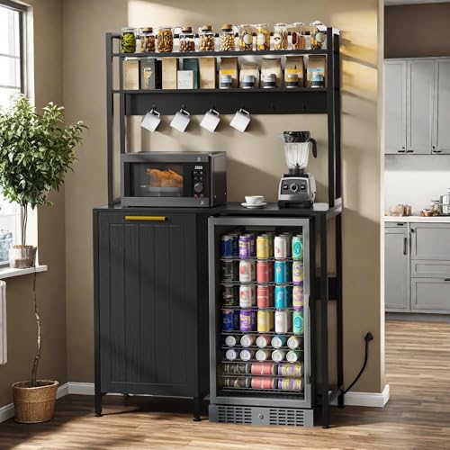 Farmhouse Pantry Cabinet with Trash Can Bin & Power Outlets