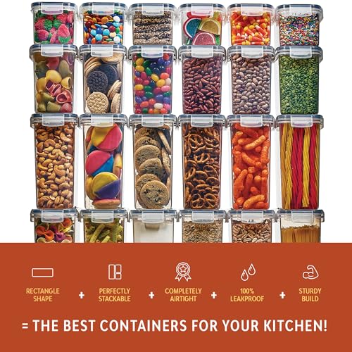 24 Pack Airtight Food Storage Container Set - BPA Free Clear Plastic Kitchen and Pantry Organization Canisters with Durable Lids for Cereal, Dry Food Flour & Sugar - Labels, Marker & Spoon Set - view 6
