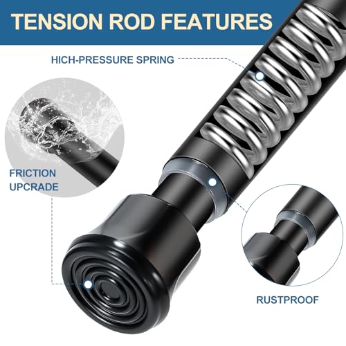 Cupboard Bars Spring Tension Rod, Adjustable 12-20 Inches, No Drilling Small Tension Shower Curtain Rod Ideal for Small Windows, Lockers, Kitchen，Wardrobes,2PC-13TD12-20BLKx2 - view 2