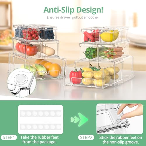 14 Pack Clear Fridge Organizer with Lids and Refrigerator Drawers - view 4