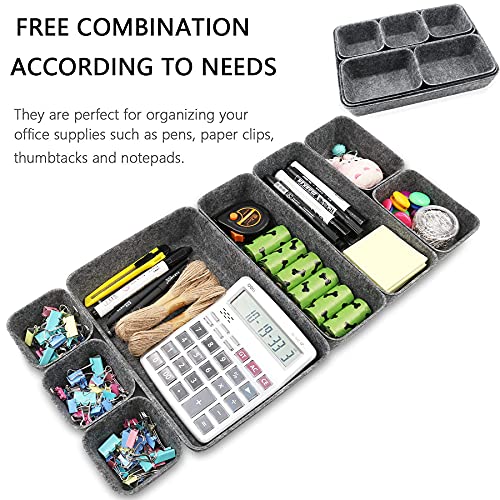 Desk Drawer Organiser Trays, 8 Pack Square Organizer Box Stackable Dividers, Save Desk Space Dividers Box for Home Office Cosmetics Storage Boxes (Dark Gray) - view 6