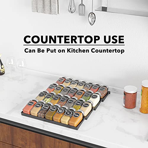 Spice Drawer Organizer with 28 Spice Jars, 386 Spice Labels, 4 Tier Seasoning Rack Tray Insert for Kitchen Drawers, 13" Wide x 17.5" Deep - view 5