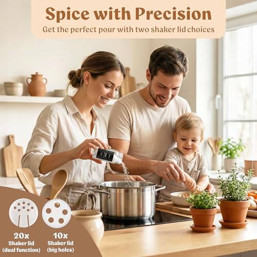 Glass Spice Jars with Labels, 24x Matte Black Lids - 4oz Set - view 4