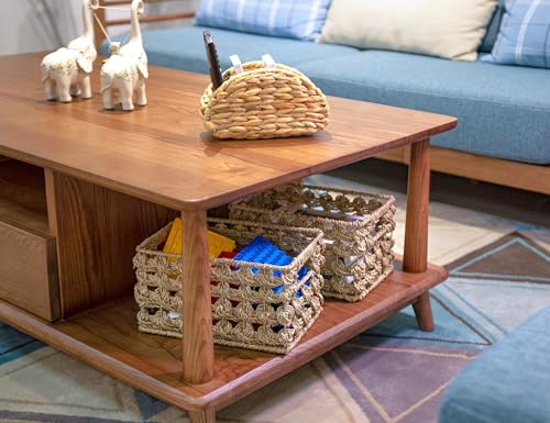 Wicker Storage Baskets, Seagrass Baskets for Counter Organizing, Handwoven Rectangular Baskets for Shelves, 11 x 7.5 x 6 Inch, 3-Pack, Natural Seagrass Color - view 5