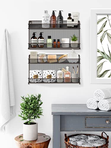 2 PK 2 Tier Mesh Kitchen Counter-top or Wall Mount Spice Rack Jars Storage Organizer, Bronze - view 6