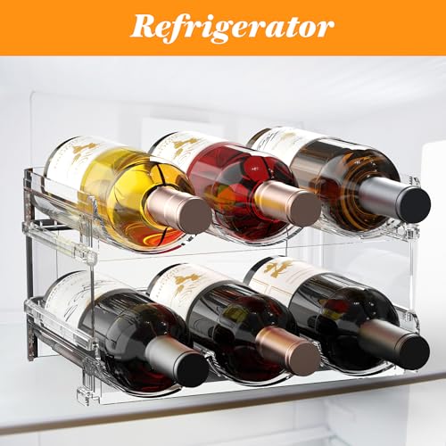 Plastic Stackable Wine Rack for Refrigerator, 2 Tier Large Capacity Water Bottle Organizer for Cabinet, Free-Standing Water Bottle Storage Rack for Fridge, Countertop, Pantry, Freezer, Hold 6 Bottles - view 6