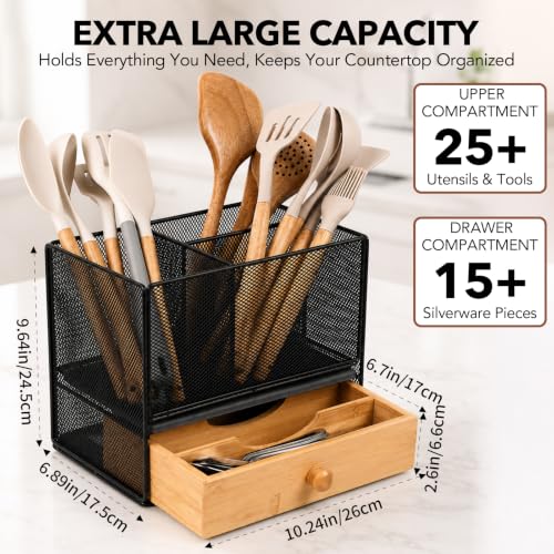 Kitchen Utensil Holder Countertop,Extra Large Utensil Organizer with Drawer - view 4