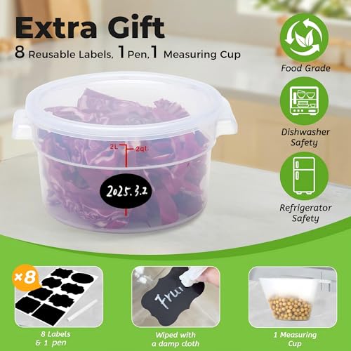 4 Pack 2 Qt Round Food Storage Containers with Lids, Translucent PP - view 5