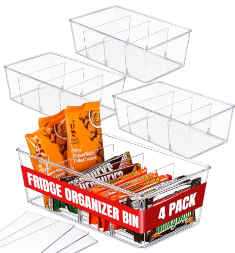 Clear Pantry Organizer Bins 8-Pack - Fridge Organizer with 3 Removable Dividers, Ideal for Kitchen, Pantry, Refrigerator, Freezer, and Snack Storage - view 7
