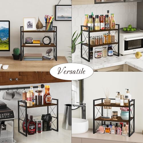 Desktop Shelf Organizer, 2 Tier Office Shelves, Wood Desk Organizer Storage Rack and Freestanding Display Shelf for Office, Dormitory, Home - view 7