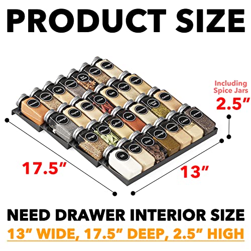 Spice Drawer Organizer with 28 Spice Jars, 386 Spice Labels, 4 Tier Seasoning Rack Tray Insert for Kitchen Drawers, 13" Wide x 17.5" Deep - view 4