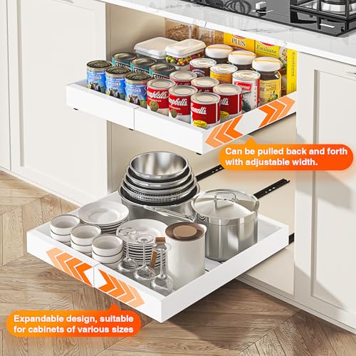 1 Pack Expandable Pull Out Cabinet Organizer,21" Deep,White - view 3