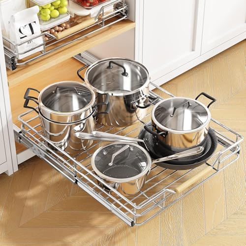 Pull out Cabinet Organizer, 15"W X 21"D, Heavy Duty Smooth Sliding Under Cabinet Shelves for Pots and Pans, Full-Extension Roll out Drawers, Slide out Organization for Home Kitchen Pantry - view 2