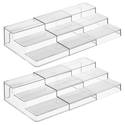 Plastic Spice/Food Kitchen Expandable Cabinet Shelf Organizer, 3 Tier Storage, Compact Caddy Rack for Cupboards, Refrigerator Holds Spices/Herb Bottles - Lumiere Collection - 2 Pack - Clear - view 4