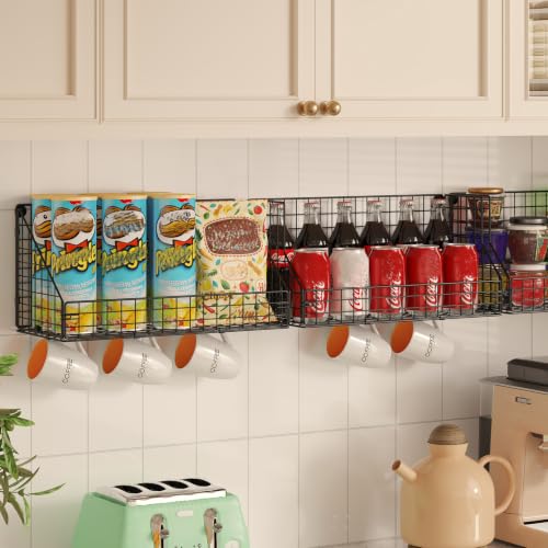 3-Tier Stackable Detachable Snack Organizer (Large Size), Countertop Display/Wall Mounted Shelf with 5 Hooks Wire Basket Snack Shelf for Office Cabinets, Kitchen, Pantry, 11.8x7.8x22 Inch - view 5
