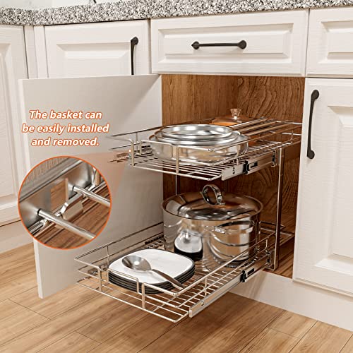 Individual Pull Out Cabinet Organizer (11" W x 18" D), 2 Tier Spice Rack Organizer for Cabinet, Slide Out Drawer Pantry Shelf Organization and Storage for Kitchen Bathroom - view 5