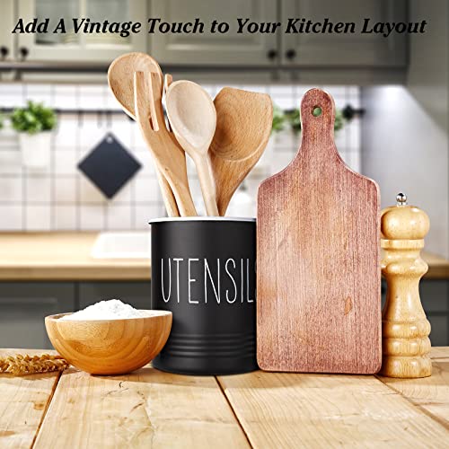 Kitchen Utensil Holder, 6.7" Utensil Holder for Kitchen Counter, Cooking Utensil Crock with Cork Bottom, Modern Farmhouse Decor, Countertop Utensil Storage Organizer Caddy, Black - view 5
