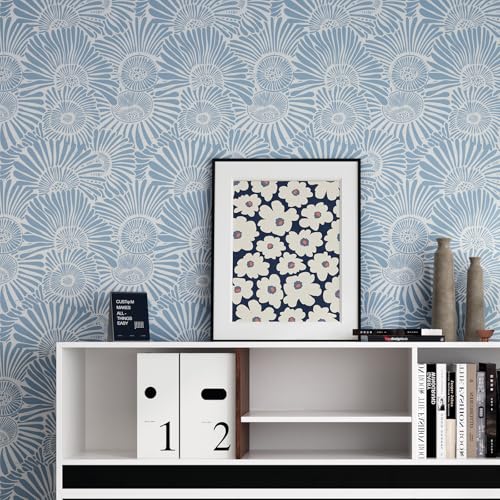 Blue and White Boho Floral Peel and Stick Wallpaper, 15.7"x394" - view 5