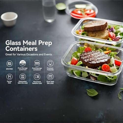 5Pack (32oz-3 Compartments with Lunch Bag) Glass Food Storage Containers with Lids for Kitchen Meal Prep, Fridge Organization, Lunch Box - view 5