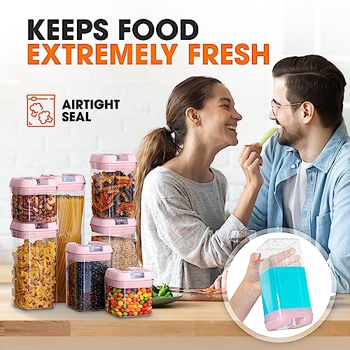 Stackable Airtight Food Storage Containers - BPA Free Plastic Food Organizer for Pantry with Dry Erase Marker and Labels, Pink (Set of 7) - view 3