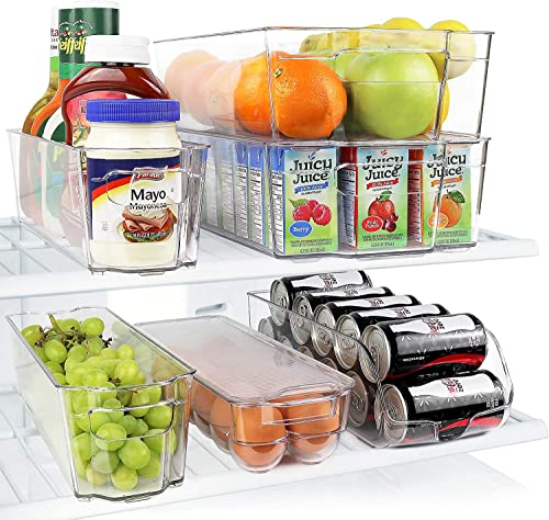 Refrigerator Organizers and Storage - Clear Fridge Organizer Bins Set, Shatterproof Plastic with Easy-Grip Handles, Stackable Kitchen Organization Solution for Home and RV - Set of 6