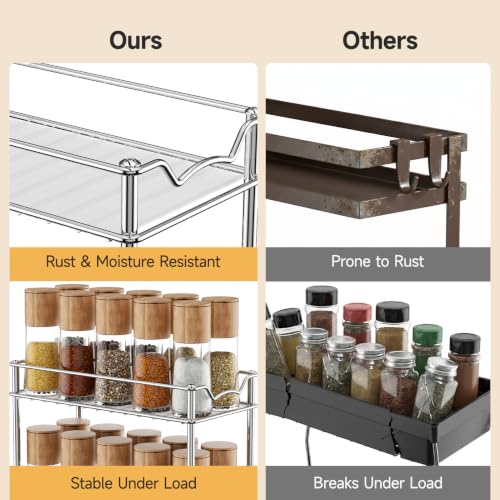 2 Pack Pull Out Spice Rack for Inside Cabinet, 2 Tier Chrome Spice Organization for Cabinet, Vertical Sliding Out Spice Rack Organizer for Seasoning, 10.4''D×4.8''W×9.3''H - view 4