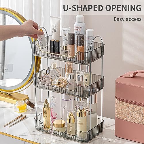 3 Tier Bathroom Organizer Countertop Makeup Perfume Tray Skincare Organizer for Bathroom Dresser Vanity (Grey) - view 5