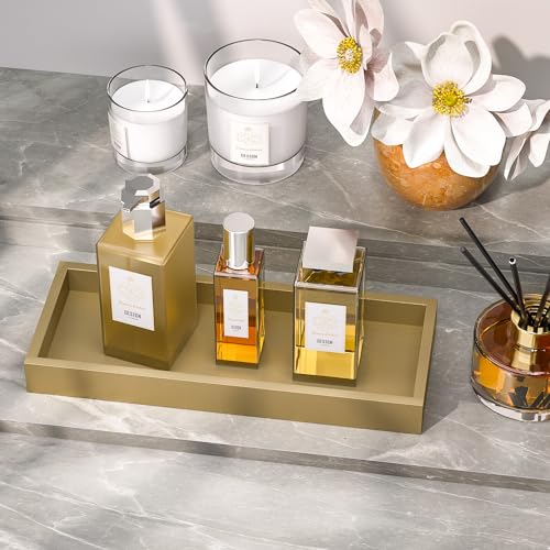 Gold Bathroom Vanity Tray for Soap Dispenser, Perfume, Jewelry, Candle, Makeup, Decor, Toilet Tank Tray, Kitchen Tray for Spice, Salt, Coffee 11.3”L x 4.4”W x 1.14”H - view 4