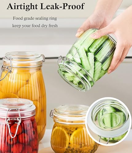 24 OZ Glass Jars With Clamp Lids Airtight Wide Mouth Storage Jars Sealed Canisters Food Containers For Kitchen Pantry Fruit Refrigerator Sugar Nuts Preserves Tea Coffee Beans 2 Set - view 3