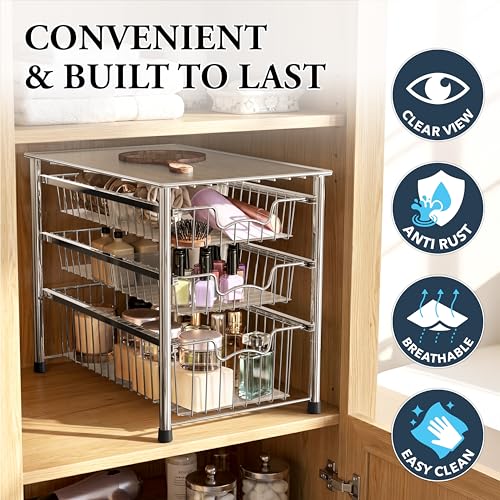 Stackable 3 Tier Sliding Basket Organizer Drawer, Chrome - view 5