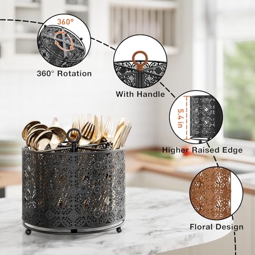 360° Rotating Utensil Caddy - Raised 4 Compartments Large Capacity - view 4