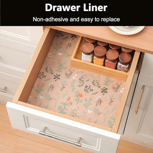 Shelf Liner for Kitchen Cabinet, Non-Adhesive Floral Drawer Liner - view 3