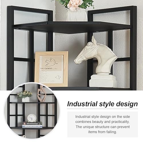 Corner Shelf, 6 Tier Tall Narrow Bookshelf 76.9", Industrial Corner Bookcase with Storage for Home Office Living Room and Bedroom, Black - view 6