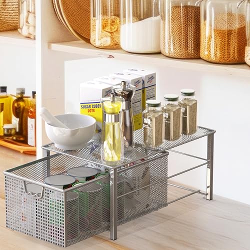 Stackable Pull Out Cabinet Sliding Basket with Divider, Large - view 4
