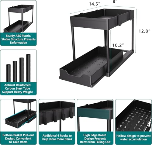Under Sink Organizer 2 Pack,2 Tier Slide Out Storage for Kitchen Bathroom - view 6
