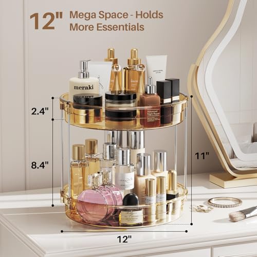 2 Pack 2 Tier Lazy Susan Turntable Organizer 12'' Rotating Spice Rack Organization for Cabinet, Kitchen, Pantry, Countertop, Bathroom, Vanity, Medicine Cabinet Organizer, Amber - view 2