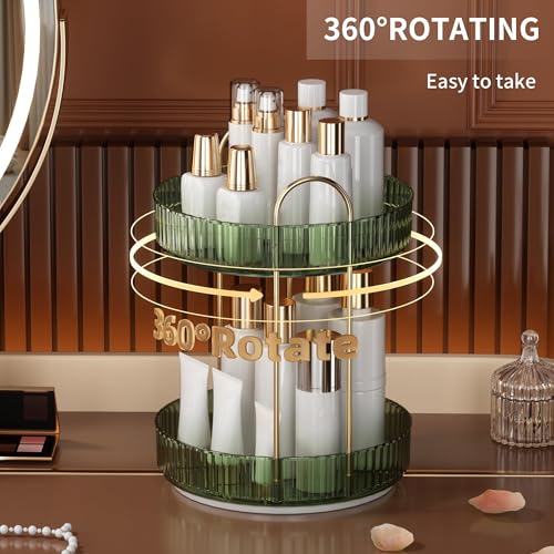 360 Rotating Makeup Organizer and Storage for Vanity Countertop 2 Tiers, High Capacity Cosmetic Skincare Perfume Organizers for Dresser Bathroom Lazy Susan (Vintage Green) - view 2