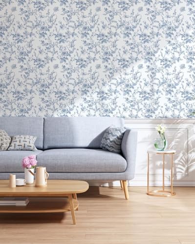 Light Blue Botanical Floral Shelf Liner Contact Paper Peel and Stick Botanical Floral Wallpaper for Walls Bahtroom Bedroom Kitchen Cabinets Dresser Drawer Furniture Arts Carfts Decal 17.7X117 Inches - view 5