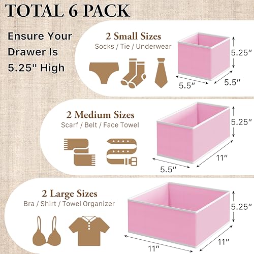 Underwear Drawer Organizer, Set of 6, Pink - view 2