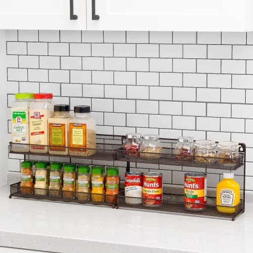 2 PK 2 Tier Mesh Kitchen Counter-top or Wall Mount Spice Rack Jars Storage Organizer, Bronze - view 5