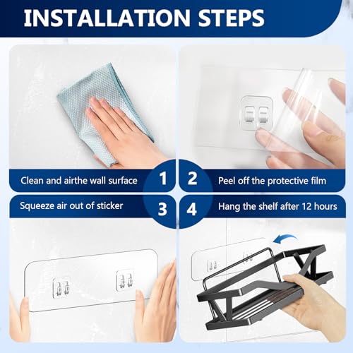 9-Pack Shower Caddy Adhesive Replacement, Transparent Adhesive Hooks Stickers, Strong Hook Strip for Shower Caddy Basket Shelf, Soap Holder, Bathroom Storage Corner Shelves, Kitchen Racks - view 6