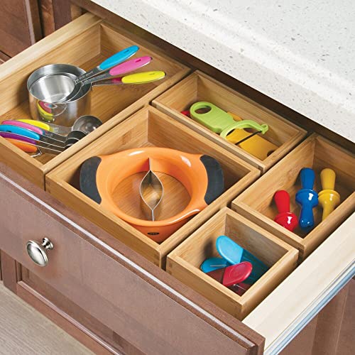 Wood Bamboo Storage Bin Container, Drawer Organizer Crate Boxes for Kitchen Pantry Cabinet, Shelf, Island or Countertop, Holds Snacks, Spices, or Drinks, Echo Collection, 4 Pack, Natural/Tan - view 3