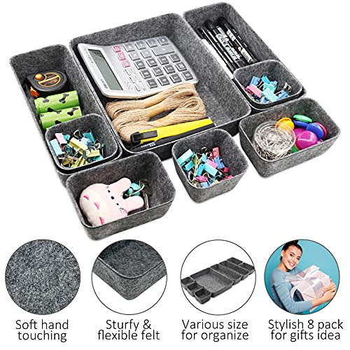 Desk Drawer Organiser Trays, 8 Pack Square Organizer Box Stackable Dividers, Save Desk Space Dividers Box for Home Office Cosmetics Storage Boxes (Dark Gray) - view 2