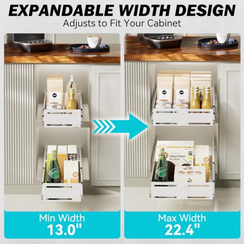 Pull Out Cabinet Organizer, Expandable Width 8"-13", Heavy Duty Metal Slide Out Drawers for Cabinets, Expandable Cabinet Pull Out Shelves for Kitchen, Pantry, Bathroom, White - view 3