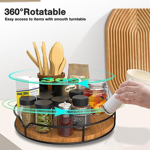 Lazy Susan Turntable Organizer for Cabinet Pantry Kitchen Countertop Refrigerator Cupboard, Pine Wood, 9", Carbonized Black - view 2