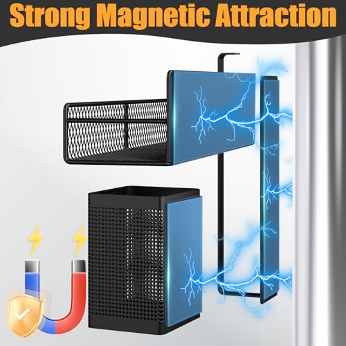 Magnetic Spice Rack for Refrigerator, 6 Pack 100% Metal Strong Magnet Shelf Black, Space Saving Spice Organizer, Home Kitchen Laundry Room Storage Organization W/ Paper Towel Holder, Utensils Racks - view 3